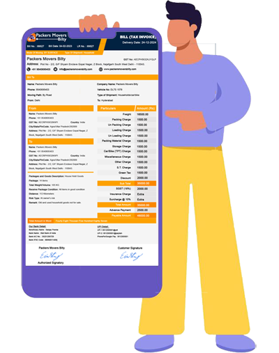 A man holding home shifting invoice